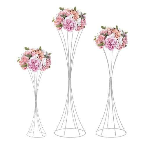 AOOUNGM Ständer Blumenständer 3er Set, Sanduhrform Eisen Galvanisiert Modern, Blumenvase für Hochzeiten, Hochzeits Blumenständer für Bankett Party Raumdeko (Silber) von AOOUNGM