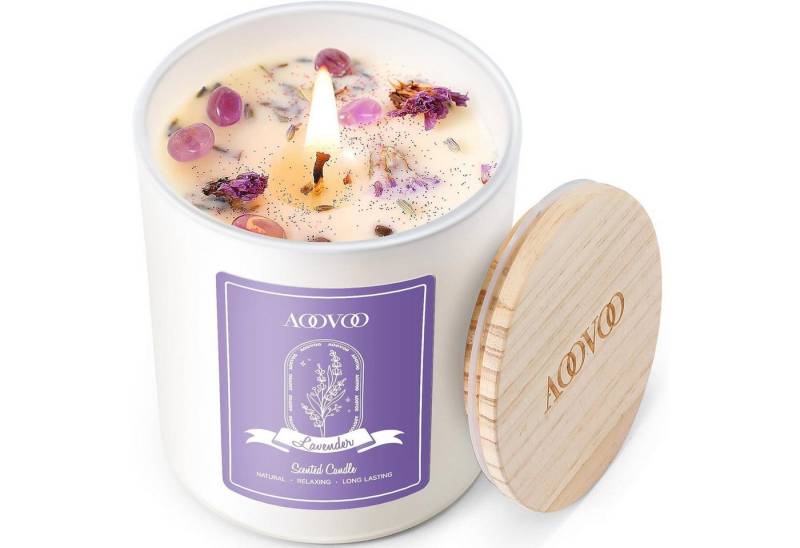 AOOVOO Duftkerze Duftkerze Lavendel mit Kristallen & Trockenblumen, Handgemachte 280g AOOVOO Duftkerze Duftkerze Lavendel mit Kristallen & Trockenblumen, Handgemachte 280g von AOOVOO