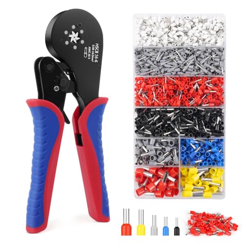 AOOWU Crimpzange Kabelschuhe Set, Kabelschuhzange Crimpzange, Selbsteinstellend, Krimpzange, Crimpzangen, Aderendhülsenzange mit 1800 stück Aderendhülsen Tool Kit für 0.08-16 mm² von AOOWU