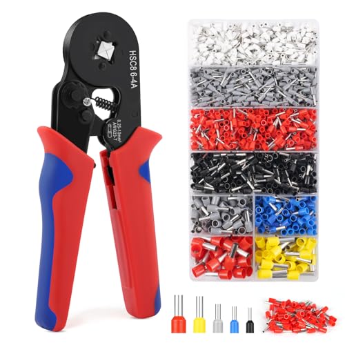 AOOWU Crimpzange Kabelschuhe Set, Kabelschuhzange Crimpzange, Selbsteinstellend, Krimpzange, Crimpzangen, Aderendhülsenzange mit 1800 stück Aderendhülsen Tool Kit für 0.25-10mm² von AOOWU