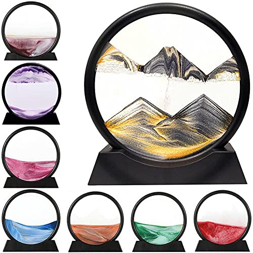 MUGUOY Fließende Sandmalerei, Dynamisches Sandbild, 3d Tiefsee Sandbild in Bewegung Display Fließender Sand Rahmen, Bewegtes Sandbild, Entspannende Desktop Home Office Work Decor (Schwarz, 7 Zoll) von AOPNN