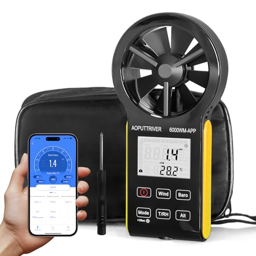 AOPUTTRIVER 6000WM-APP Handheld Windmesser Digitaler Anemometer, CFM Anemometer mit Temperatur (°C/°F), 5 Einheiten, Windgeschwindigkeits-, Luftvolumen- und Temperaturmessung für HVAC, Schifffahrt von AOPUTTRIVER