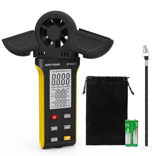 AOPUTTRIVER AP-5000K Windmessgerät Handheld Windmesser mit um 270° drehbarem Detektor und Doppelflügelabdeckung, Anemometer mit Hintergrundbeleuchtung, MAX/MIN/AVG, Temperatur von AOPUTTRIVER