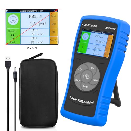 AOPUTTRIVER Feinstaubmessgerät Partikelmessgerät, PM2.5 Sensor AP-5800M, PM2.5 Luftqualitätsmonitor zum Testen von PM 2.5, PM1.0, PM10, geeignet für Innen/Außen/Schlafzimmer/Büro von AOPUTTRIVER