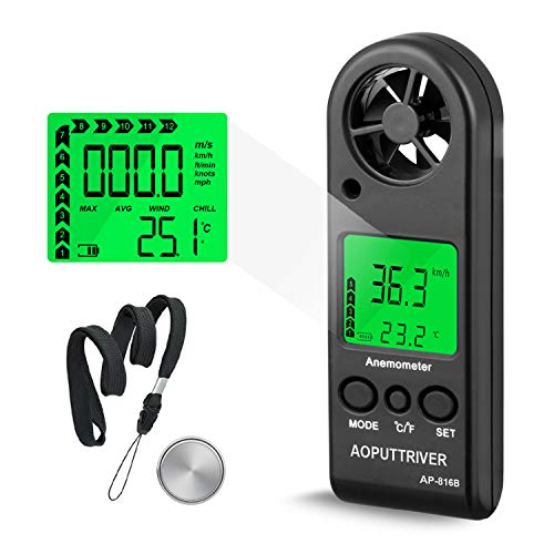 AOPUTTRIVER Windmesser Hand Digital LCD Wind Speed Meter Guages Air Flow Geschwindigkeit mit Hintergrundbeleuchtung messung Thermometer für Windsurfen Segeln Angeln etc von AOPUTTRIVER