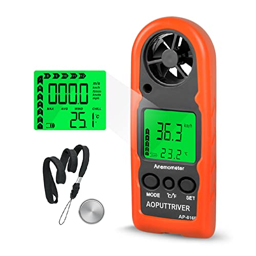 Anemometer Handheld, AP-816B Windmesser mit Schutzhülle zur Messung der Windgeschwindigkeit, Temperatur und Max/Durchschnitt/Strom, Mini-Anemometer für Windsurfen, Segeln, Outdoor-Aktivitäten von AOPUTTRIVER