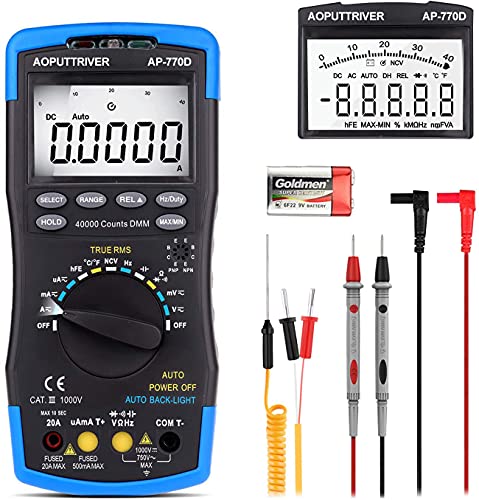 Digital Multimeter Automatisch AP-770D TRMS 40000Count Advanced Multimeter Voltmeter Amperemeter mit Hoher Präzision für NCV AC/DC Spannung Aktuell Widerstand Kapazität Frequenz Dioden hFE Temperatur von AOPUTTRIVER