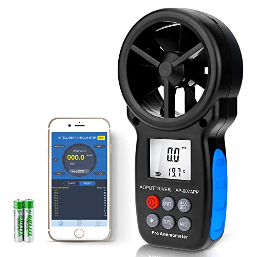 Digitaler Windmesser mit APP, Windmesser Handheld Windgeschwindigkeitsmesser mit APP-Datenlesung,drahtloser Bluetooth-Flügelrad-Windmesser für Messung der Luftgeschwindigkeit Luftvolumen für HVAC Vent von AOPUTTRIVER