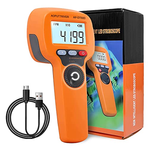 Digital Stroboskop Drehzahlmesser, AP-DT50D Handheld Stroboscope Digital Tachometer mit 60-49999 FPM Measure Motor Propeller, LED Flash Strobe Tester for Gear Print von AOPUTTRIVER
