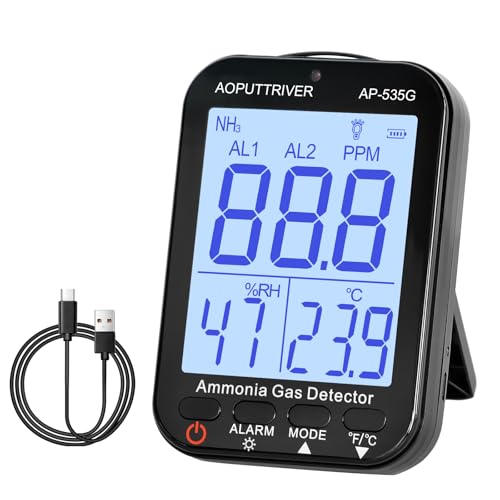 Formaldehyddetektor Ammoniak Gas Detektor, NH3 Gas Monitor Sensor Bereich 0-100ppm Wiederaufladbare Ammoniak Messgerät mit Alarm, Temperatur(℉/℃), Luftfeuchtigkeit, LCD Hintergrundbeleuchtung Display von AOPUTTRIVER