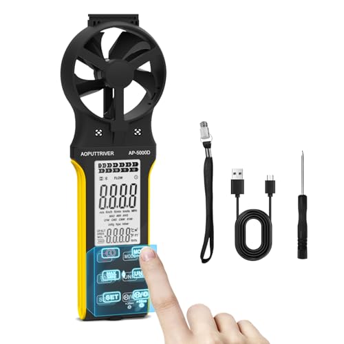 Windmesser CFM Messgerät, Wiederaufladbarer Anemometer mit Touchscreen, Anemometer Handheld Digital Windmessgerät Misst Luftvolumen/Windgeschwindigkeit/Temp mit MAX/MIN für HVAC Drohne von AOPUTTRIVER
