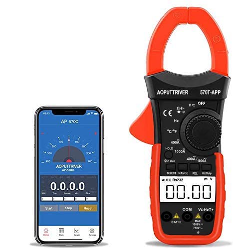 Digital Clamp Meter Stromzange Bluetooth AP-570T-APP 4000 Counts Auto Range AC/DC Spannung, Strom,Widerstand, Kapazität, Temperatur,Durchgang mit APP über Bluetooth von AOPUTTRIVER