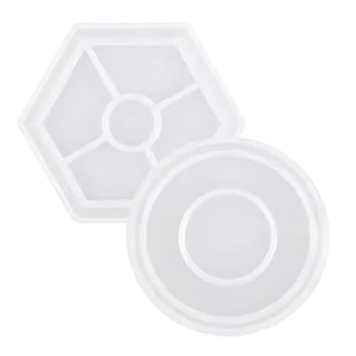 AORHOFJ 2 Stück Silikonform Tablett Untersetzer Silikonformen Rund Sechseckig, Epoxidharzformen für Kunstharzform Untersetzer DIY Tee Tablett Obst Tablett Basteln Basteln Heim Dekoration von AORHOFJ
