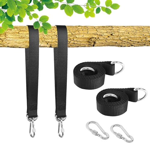 AOROPS Schaukel Befestigung, 4 Stück Hängematte Befestigung 50cm x 25mm, Befestigungsset Aufhängung Hängesessel Befestigung mit Karabinern und D-Ringen für Schaukel Hängematten von AOROPS