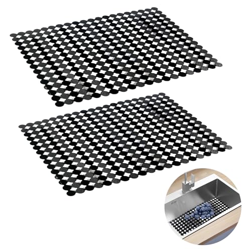 Dekorative Spülbeckenmatte, 2er-Set 30 x 40 cm Abtropfmatte aus PVC Zuschneidbare Spülbecken Schutzmatte, PVC Spülbeckenmatte zum Zuschneiden Sink Mat für Gegen Kratzer im Spülbecken von AOROPS