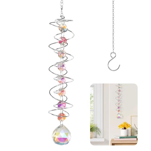 Kristall Sonnenfänger Windspiel, Dekorativer Kristall Windspiel mit Doppelspirale, Bunt Hängender Sonnenfänger für Fenster Garten Party 45cm von AOROPS