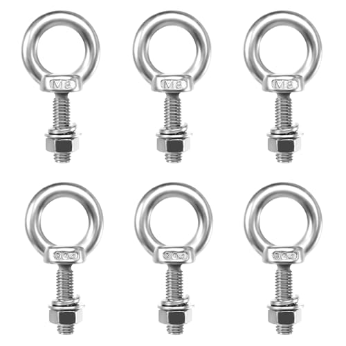 Ringschraube M8, 6 Stück Edelstahl Augenbolzen Runde Ringbolzen, M8 × 30 mm Augenschraube mit Muttern Unterlegscheiben Ösenschraube für Rolle Des Befestigens Hängens von AOROPS