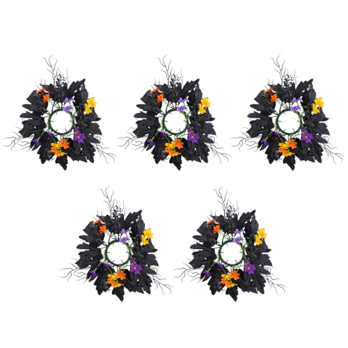 5pcs Halloween Kranz Kerzenringe Künstliche Farbenfrohe Blumenhalter Mit Schwarzen Blättern Festival Dekoration Festival Tisch Mittelstücke Ringe Ringe 5pcs Halloween Kranz Kerzenringe Künstliche Farbenfrohe Blumenhalter Mit Schwarzen Blättern Festival Dekoration Festival Tisch Mittelstücke Ringe Ringe von AOSAIXIS