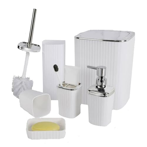 6 Piece Badezimmer Organizes Set Mit Zahnbürstenbecherhydraulikmüll Kann Pinsel Haltbarkeit Konstruktion Wiederverwendbarer Seifenspender Und Zahnbürstenset Reinigen von AOSAIXIS