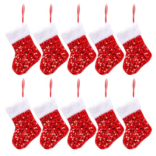 AOSAIXIS 10pcs Festival Geschenke Kamine Dekoration Sparkling Pailletten Weihnachtsstrümpfe Mit Plüschigen Weißen Felgen Dekore Dekore Schärfe Weihnachtsaccessoires von AOSAIXIS