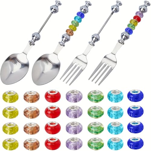 AOSAIXIS Tabellengeschirrset Mit Austauschbaren Kunststoffperlen Edelstahl Perlenlöffel Gabeln Für Handwerk Und Besonderes Event Perlenküchen Utensilien Geschenkset von AOSAIXIS