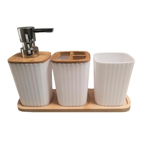 Elegantes Badezimmerzubehör Set 4PCS Hydraulik Shampoo Spender Cup Zahnbürstenhalter Mundbecher Qtip Holdspenser von AOSAIXIS