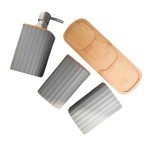 Elegantes Badezimmerzubehör Set 4PCS Hydraulik Shampoo Spender Cup Zahnbürstenhalter Mundbecher Qtip Holdspenser von AOSAIXIS