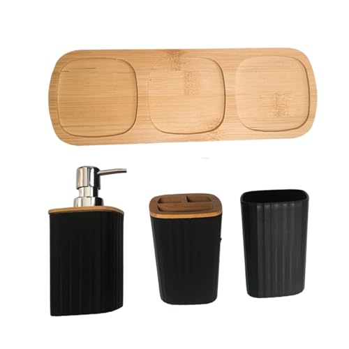 Elegantes Badezimmerzubehör Set 4PCS Hydraulik Shampoo Spender Cup Zahnbürstenhalter Mundbecher Qtip Holdspenser von AOSAIXIS