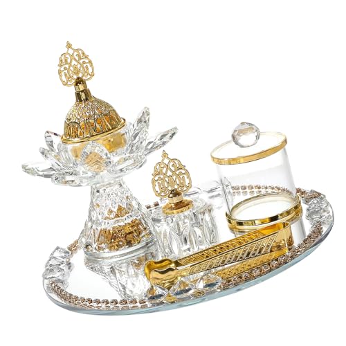 Golden Glass Schneidezusatzburner Kits Blumenform Design Mit Aufbewahrung Jarga Tong Tablett Set Arabisch Kulturelles Hauszubehör Spiegelte Tablettzettlautzen Brenner Ramadans Ramadans von AOSAIXIS
