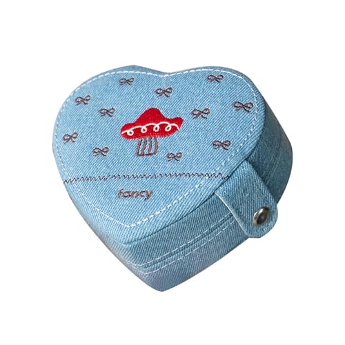 Herzform Travel Schmuck Organisatoren Denims Stoff Multi Abschnitt Aufbewahrung Für Ohrringe Ringe Halsketten Kompakte Design Geschenk Schmuckschatulle Für Frauen von AOSAIXIS