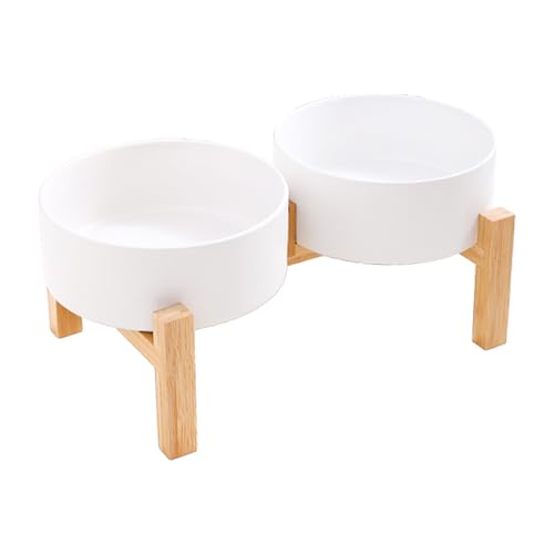 AOSAIXIS Nonslip Ceramic Pet Feeder Schüssel Set Erhöhte Holz Doppelschale Set Große Kapazität Hunde Katzen Fütterungszubehör Erhöhten Hundefutterhäuscheln von AOSAIXIS