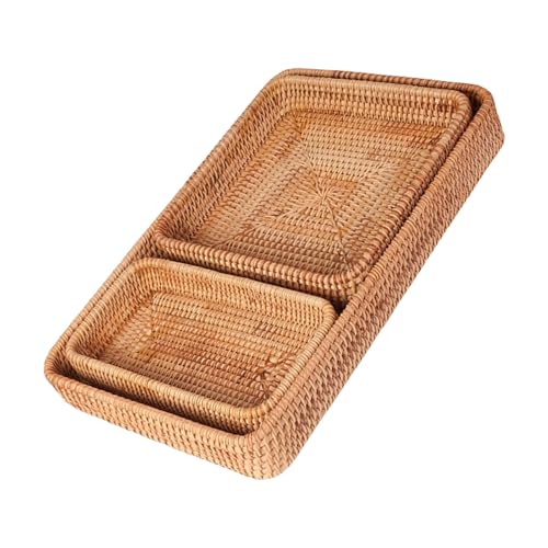 Packung Von 3 Natürlichen Gewebten Rattan Servierschalen Rechteckige Aufbewahrungskörbe Für Küchentheke Badezimmer Couchtisch Organisation Rattan Storage Tably von AOSAIXIS