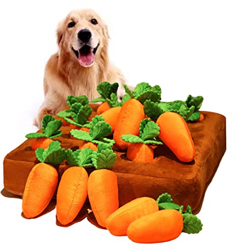 AOSEE Plüsch Karotte Hund, Hunde schnüffelspielzeug, Karotten Schnüffelmatte für Hunde, Stressabbauer, Kauspielzeug Schnüffelmatte, Interaktives Puzzle-Schnüffelspielzeug für Hunde (Orange) von AOSEE