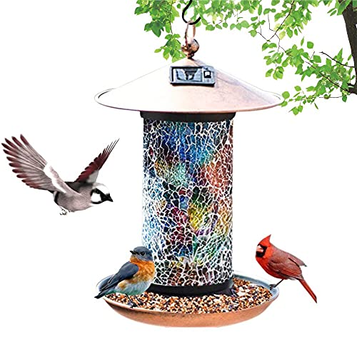 Solar Bird Feeder, außerhalb hängendes Vogelhaus, Gartenlaterne Licht Vogelhaus Wandbehang im Freien Vogelhäuschen für die Fütterung von Wild Bird Garden Yard außerhalb Dekor (Regenbogen) von AOSEE