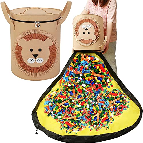 Aufräumsack Kinder, Spieldecke Aufräumsack, Kinderspielzeug Aufbewahrungsbeutel, Kinder Aufräumsack Spieldecke, 34 * 40.6cm, Aufbewahrungsbeutel mit Spieldecke Geeignet für Kinderzimmer (Löwe) von AOSEE