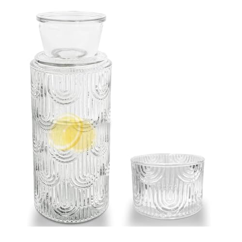 Nachttisch Wasserkaraffe Set mit Becher Glas Nachttasse Set, Mundwasser Flasche Karaffe mit Becher Deckel für für Gästezimmer, Badezimmer, Wohnzimmer 21.6 Oz/630ml (klar) von AOSEE