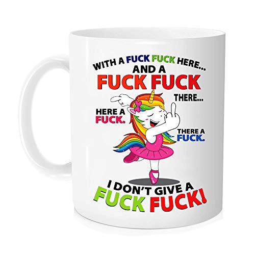 Kaffeetasse mit Einhorn-Motiv und Aufschrift „A Fuck Here And A Fuck There Here A Fuck There A Fuck I Don't Give Fuck Fuck“, 325 ml von AOSGYA