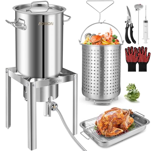 AOSION 30QT Edelstahl-Kochtopf für Truthahnfritteuse und Meeresfrüchte, mit 55.000 BTU Propangasbrenner zum Kochen von Truthahn, Krabbe, Hummer und Garnelen im Freien von AOSION