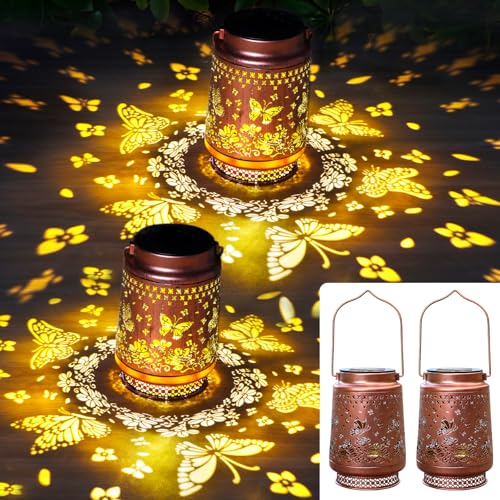 Solarlaterne für Außen AOSITE Solar Laternen für Draußen 2 Stück Solarleuchte Schmetterling IP65 Auto Ein/Aus LED Warmweiß Solarlaterne für Außen Stehend für Balkon Rasen Hinterhöfe Gartendeko Vintage von AOSITE