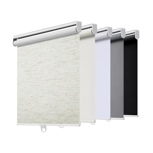 AOSKY Rollos Verdunkelnd ohne Kordel für Fenster & Türen mit Federsystem - UV-Schutz Rolladen Raumverdunkelung für Zuhause & Büro (95cm B x 180cm H, Leinen Creme) von AOSKY