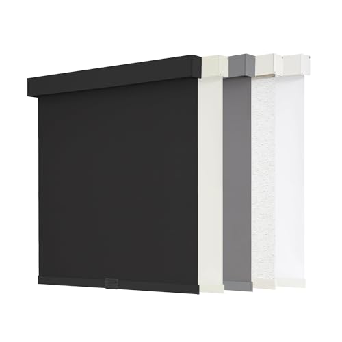 AOSKY Verdunkelnde Rollos ohne Kordel für Fenster mit Stopp-Funktion & Zierleiste - Thermische Isolierung, UV-Schutz, Naturgewebe für Zuhause & Büro (115cm B x 180cm H, Schwarz) von AOSKY