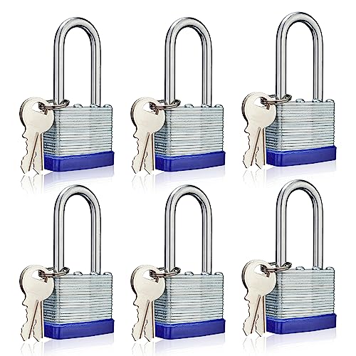 AOSRUM Vorhängeschlösser für den Außenbereich, laminiertes Vorhängeschloss, 4,8 cm breiter Körper, Vorhängeschloss Set mit Schlüssel, langer Bügel (6 Stück) von AOSRUM