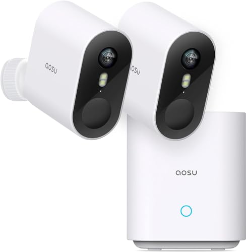 AOSU 2K Überwachungskamera Aussen Akku Set, Outdoor WLAN Kameras System 2+1, kein ABO - 32G Lokale Aufzeichnung, QHD-Auflösung, Farb-Nachtsicht, 2-Wege-Audio, IP67, Kompatibel mit 2.4G/5G WiFi - 6Pro von AOSU