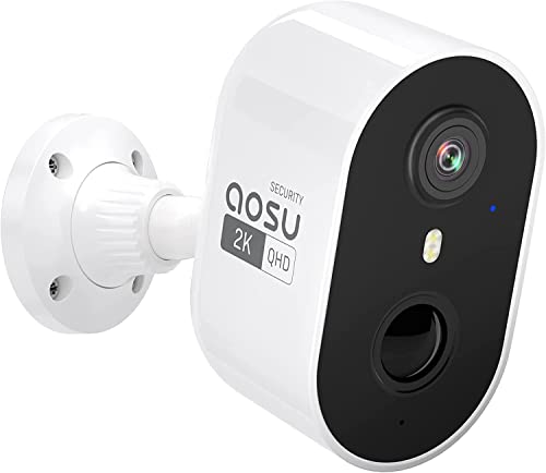 AOSU Überwachungskamera Aussen Akku Kabellos - 2K QHD Kamera Überwachung Outdoor WLAN mit Batterie Wiederaufladbare - PIR Bewegungsmelder 2,4Ghz WiFi Alexa IP66 Wasserdicht für Außen Innen von AOSU