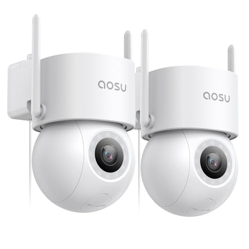 AOSU 2PACK 3K 5MP Überwachungskamera Aussen mit Kabel, 360° PTZ WLAN Kamera Outdoor mit 24/7 Aufzeichnung/AI Personen-/Fahrzeug-/Haustiererkennung, Intelligentes -Tracking, EIN-klick-Patrouille von AOSU