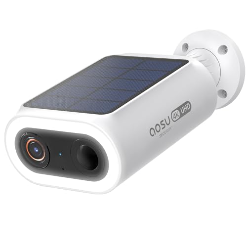 AOSU 4K 8MP Überwachungskamera Aussen Solar Akku [2025 Neust K.I. Version Integrierte Solarplatte] Smarte Person-/Auto/Tiererkennung ZaunSchutz 2-Wege-Audio Farb-Nachtsicht von AOSU