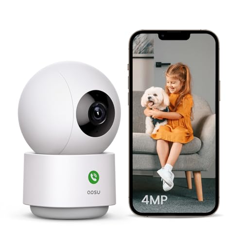 AOSU 4MP Überwachungskamera Innen WLAN Kamera, 360 ° Bewegungsverfolgung, Homekit Kamera mit 5G/2.4GHz WiFi, One-Touch-Anruf, Zwei-Wege-Audio, für Baby/ältere/Haustiere, kompatibel mit Alexa von AOSU