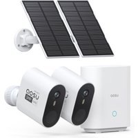 Aosu - 3K Überwachungskamera Aussen Solar Akku Set, 5MP 2er Kamera Outdoor wlan Überwachungs Außen Schärfer als 2K, Ohne abo, 32G Lokale Homebase, von AOSU