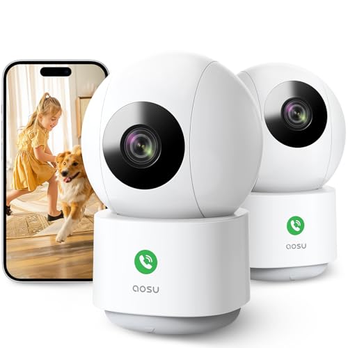aosu 2K Überwachungskamera Innen WALN Kamera babyfone Handy Indoorcam, babyphone Bewegungsmelder Nachtsicht，360° Schwenkbare WiFi IP Kamera von AOSU