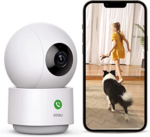 AOSU 2K Überwachungskamera Innen, Kamera Überwachung Innen, WLAN Kamera, Bewegungserkennung, 3MP-Auflösung, One Touch Anrufe, Zwei-Wege-Audio, 360° für Babys/Haustiere, kompatibel mit Alexa von AOSU